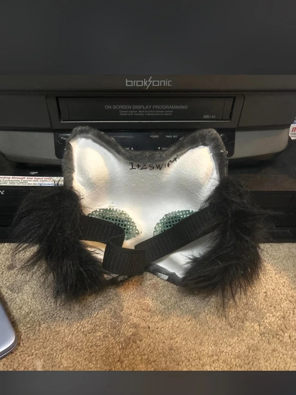 Kids Black Decorative Horned Mask with Blue Accents